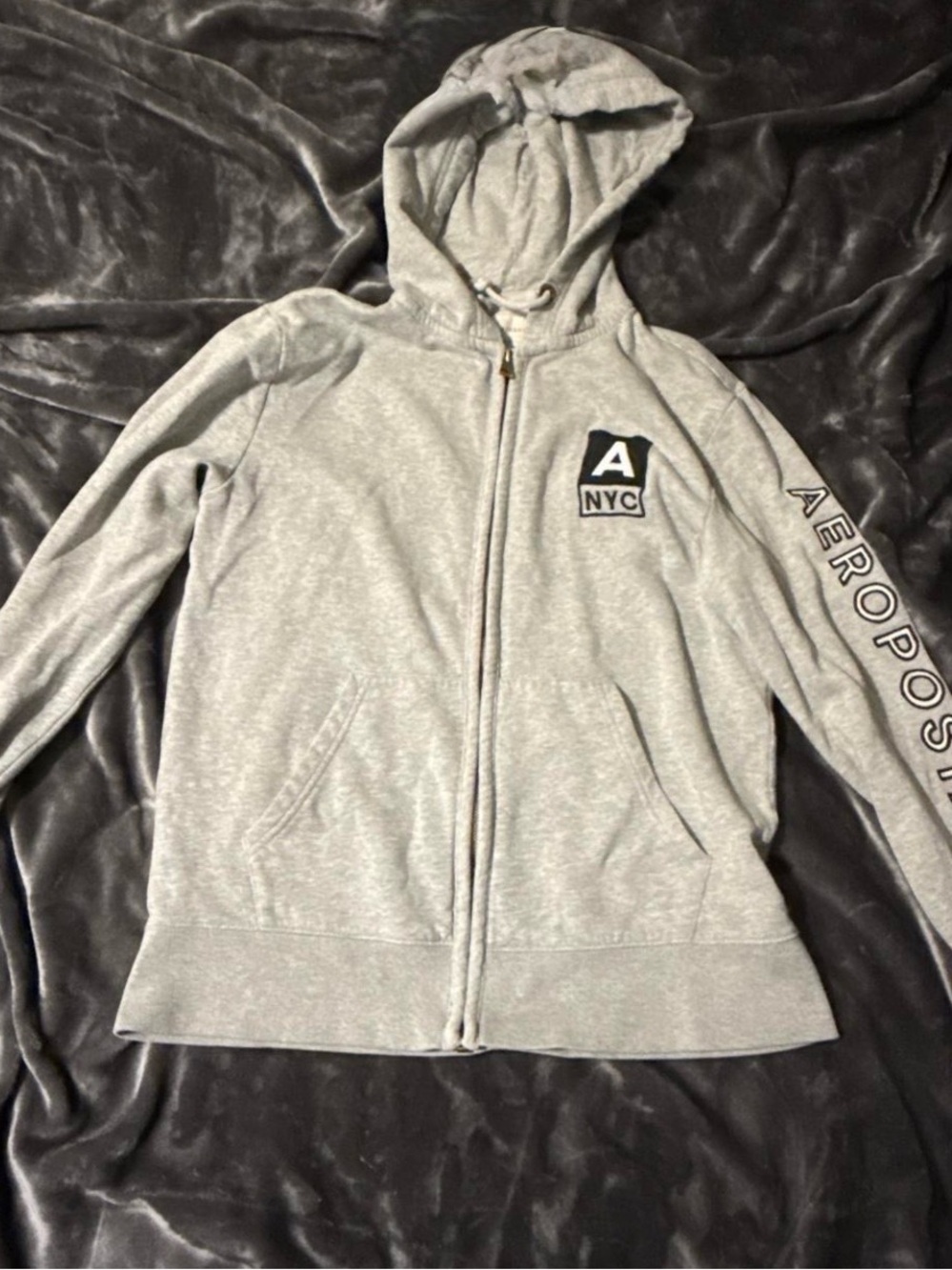 Aeropostale Light Gray Girls' Zip Hoodie with NYC Patch